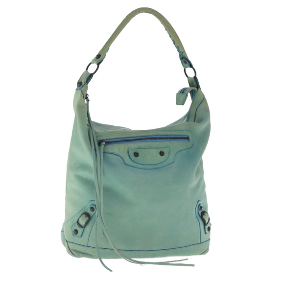 BALENCIAGA The Day Shoulder Bag Leather Light Green 140442 Auth 95358 - Picture 1 of 16
